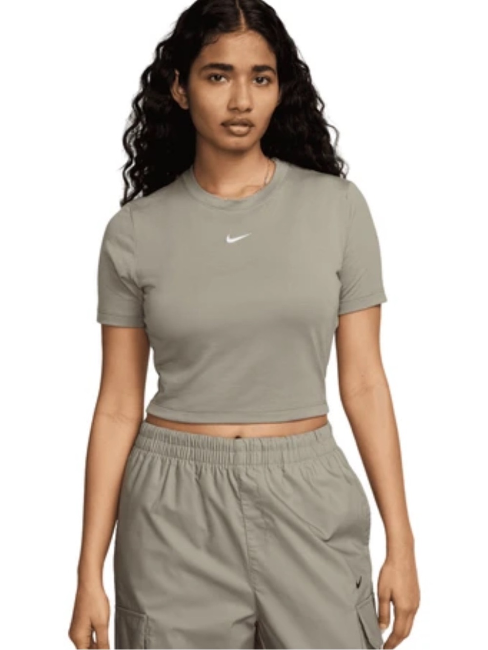 Nike Essential, Slim Fit Cropped T-Shirt, Light Army, Small
